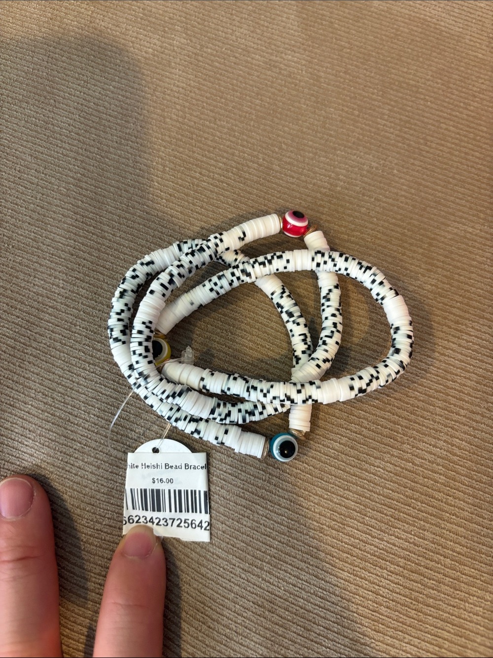 White and Black Heishi Bead Bracelet Stack with Colored Accent Beads